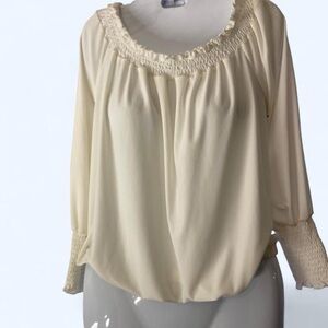 Cream blouse with ruffle detailing and cuffs Last Tango M NWT